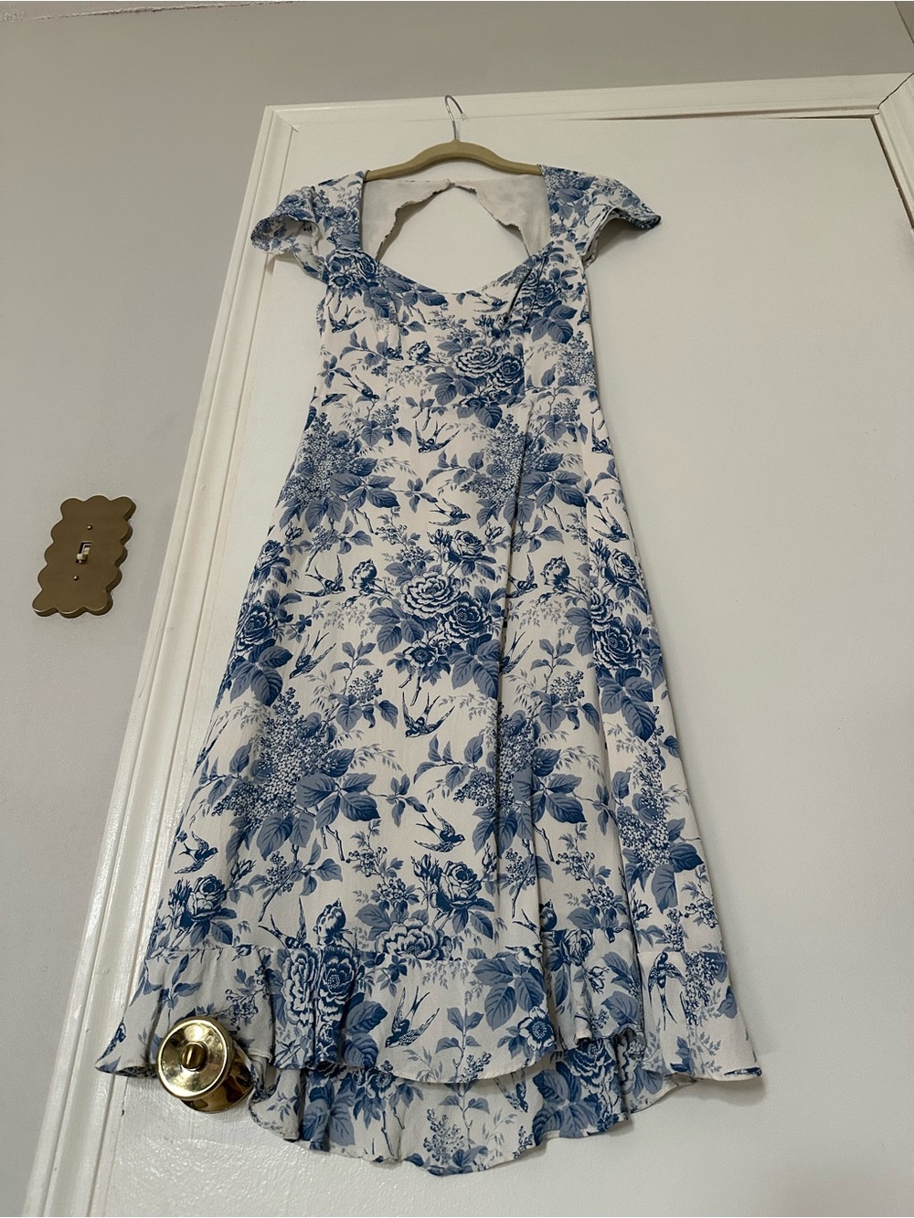 Reformation Rosi Cream Dress with Blue Floral Print